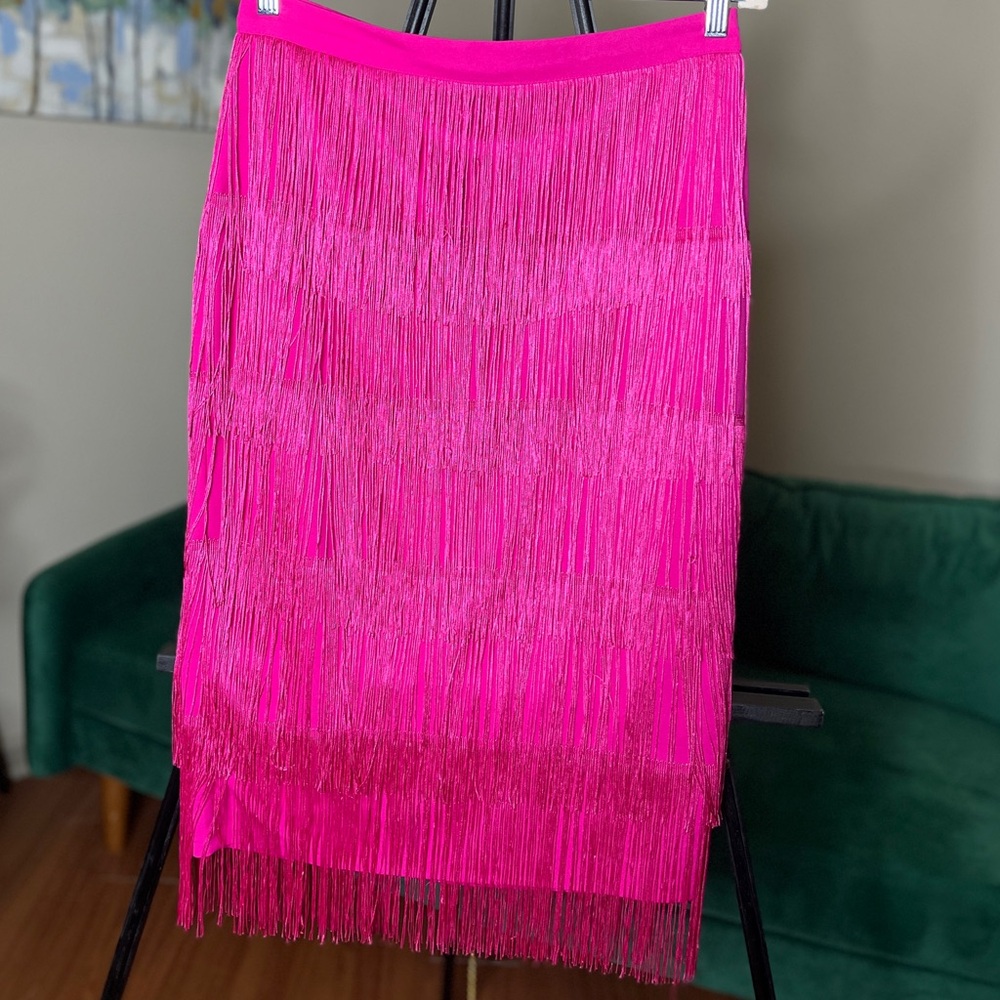 Fringe Hot Pink Midi- Skirt